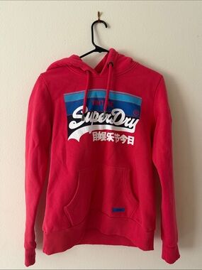 Superdry Zip-Up Style Hoodie in Bright Red with Blue Graphic